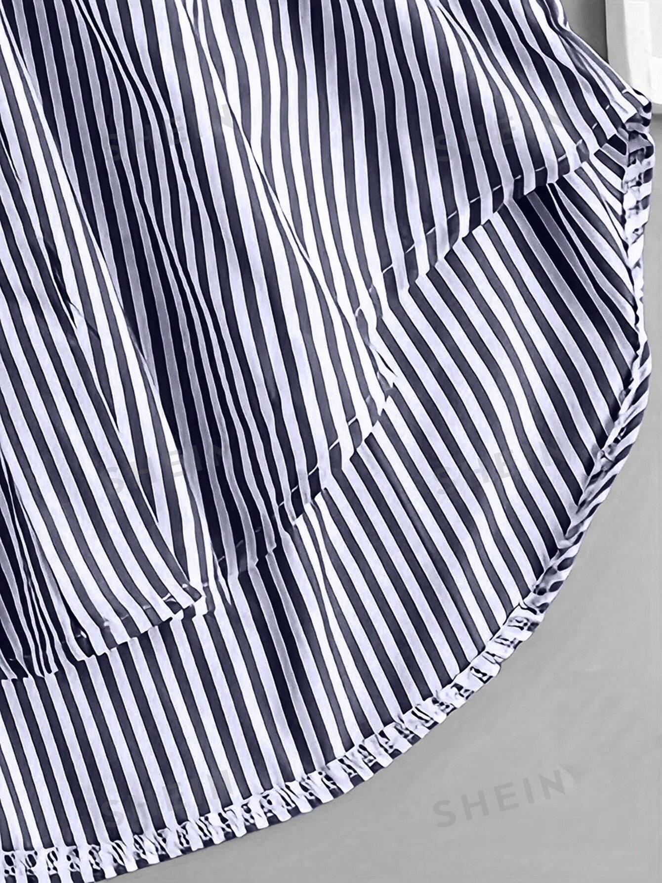 Women's Oversized Striped Casual Shirt-image